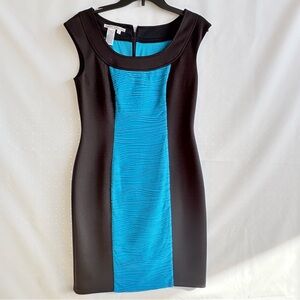 Maggy London Black and Aqua Sheath Dress. Size 8. Polyester Spandex. INV25/265